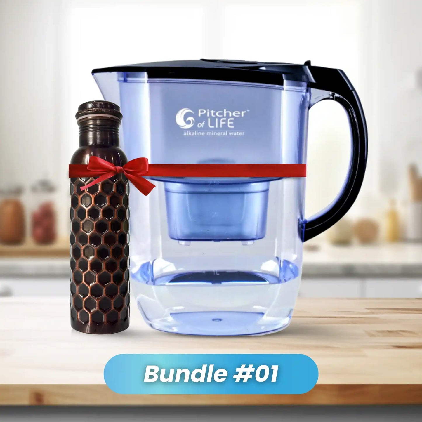 Alkaline Water Filter Pitcher with Black and Copper Design Copper Bottle