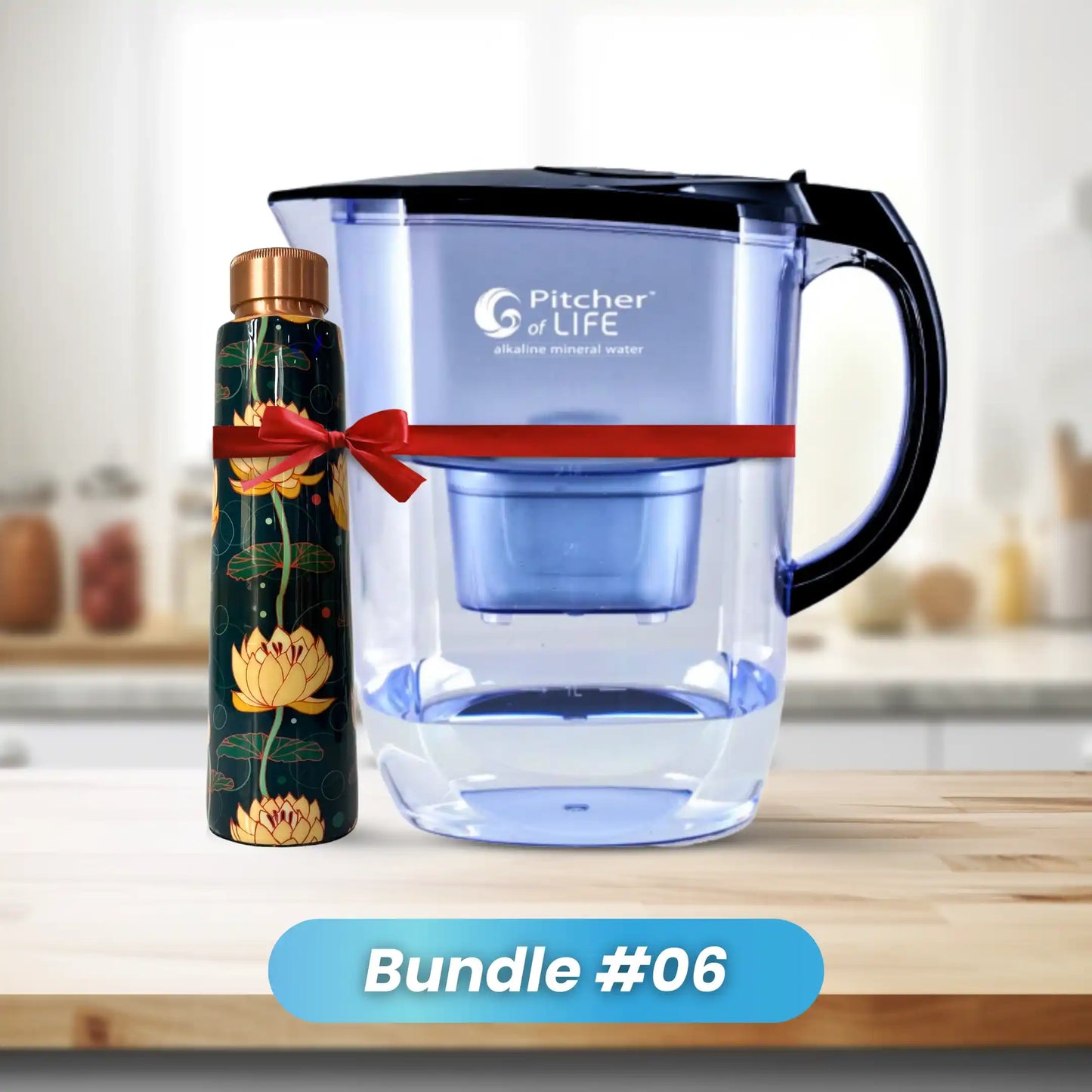 Alkaline Water Filter Pitcher with Lotus Flower Design Copper Bottle