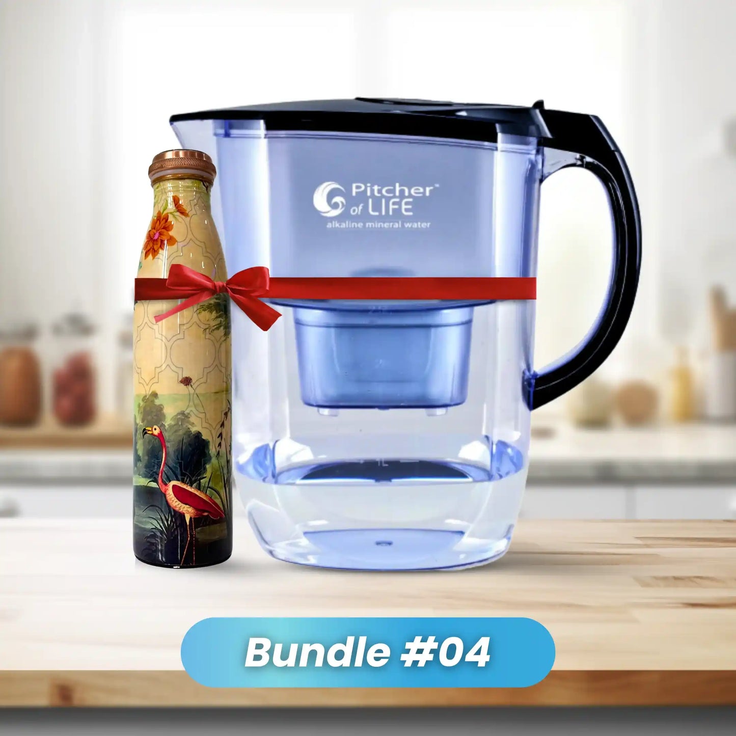 Alkaline Water Filter Pitcher with Peacock Flower Design Copper Bottle