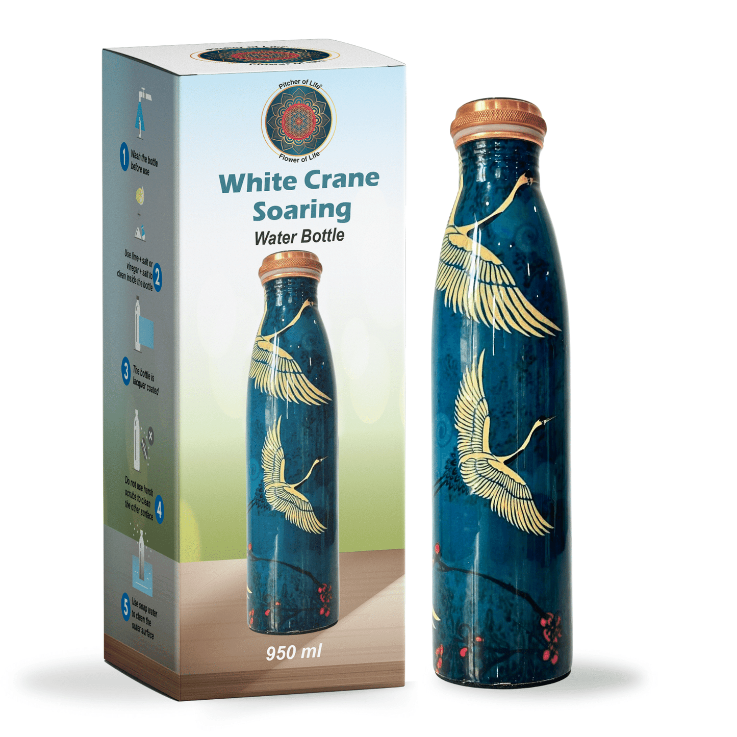 950mL Pure Copper Bottle - Igrets White Bird Design