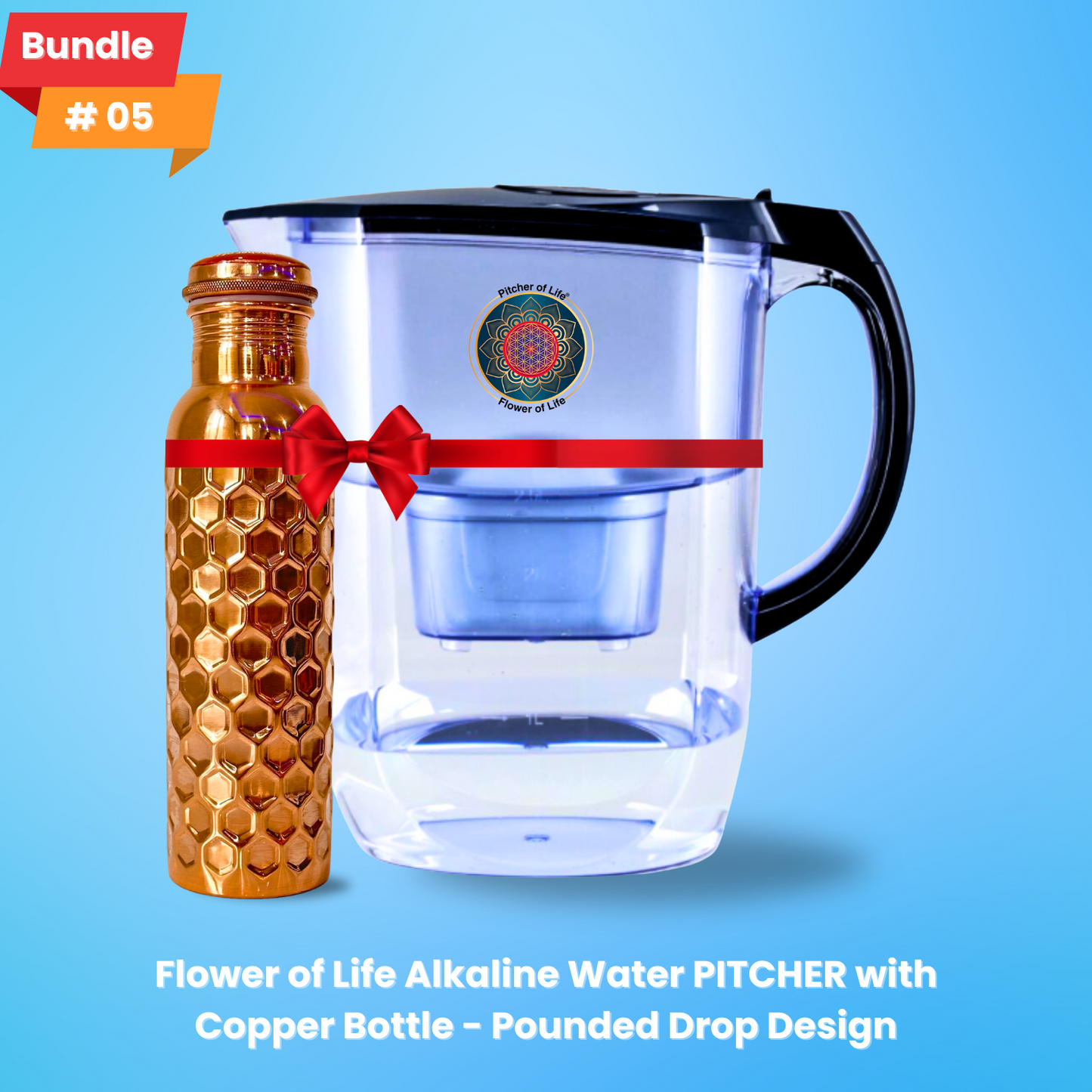 Flower of Life Alkaline Water PITCHER with Copper Bottle