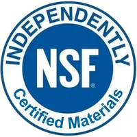 NSF Certified Materials Independent seal logo, featuring a circular blue and white emblem