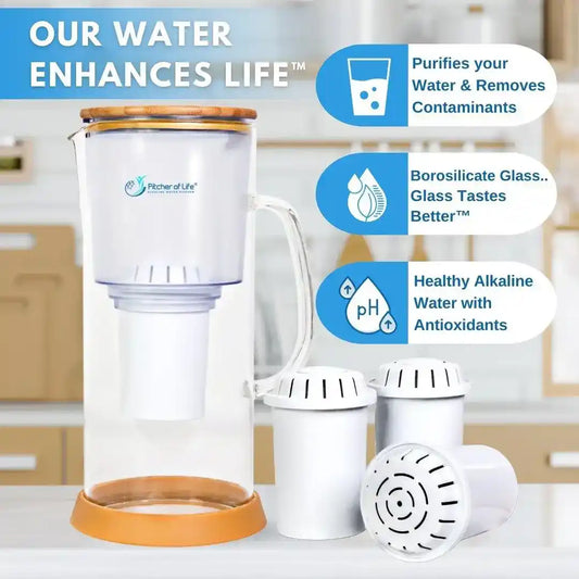 pitcher of life with bamboo lid stainless steel