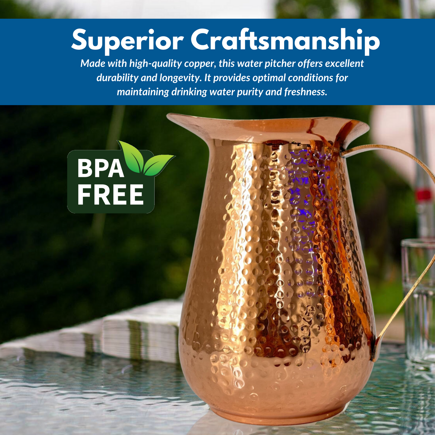 Pitcher of Life 1500mL Copper Pitcher - Pounded Design