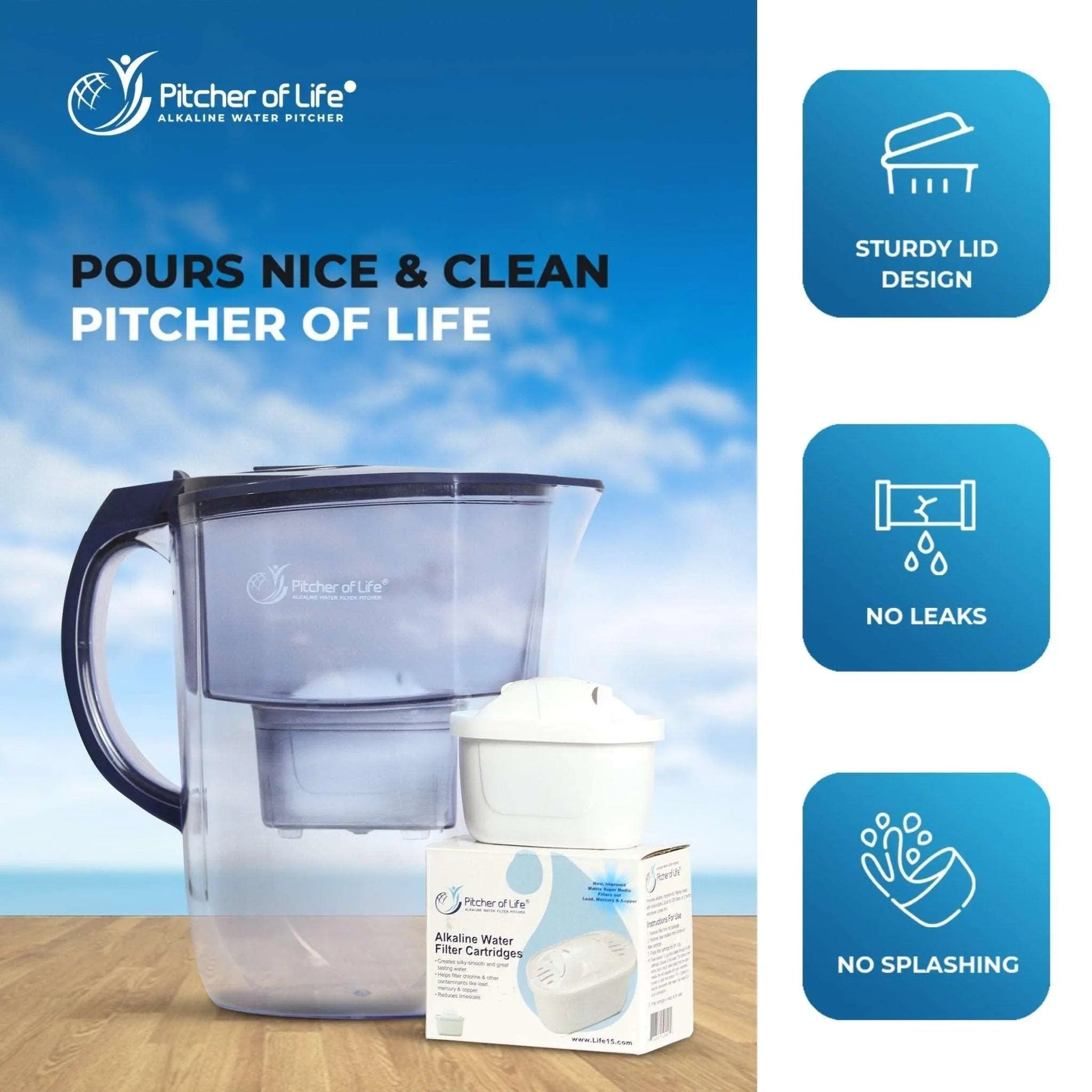Alkaline Water PITCHER OF LIFE®  Improved 2024 - Super Alkaline Water Filter Pitcher