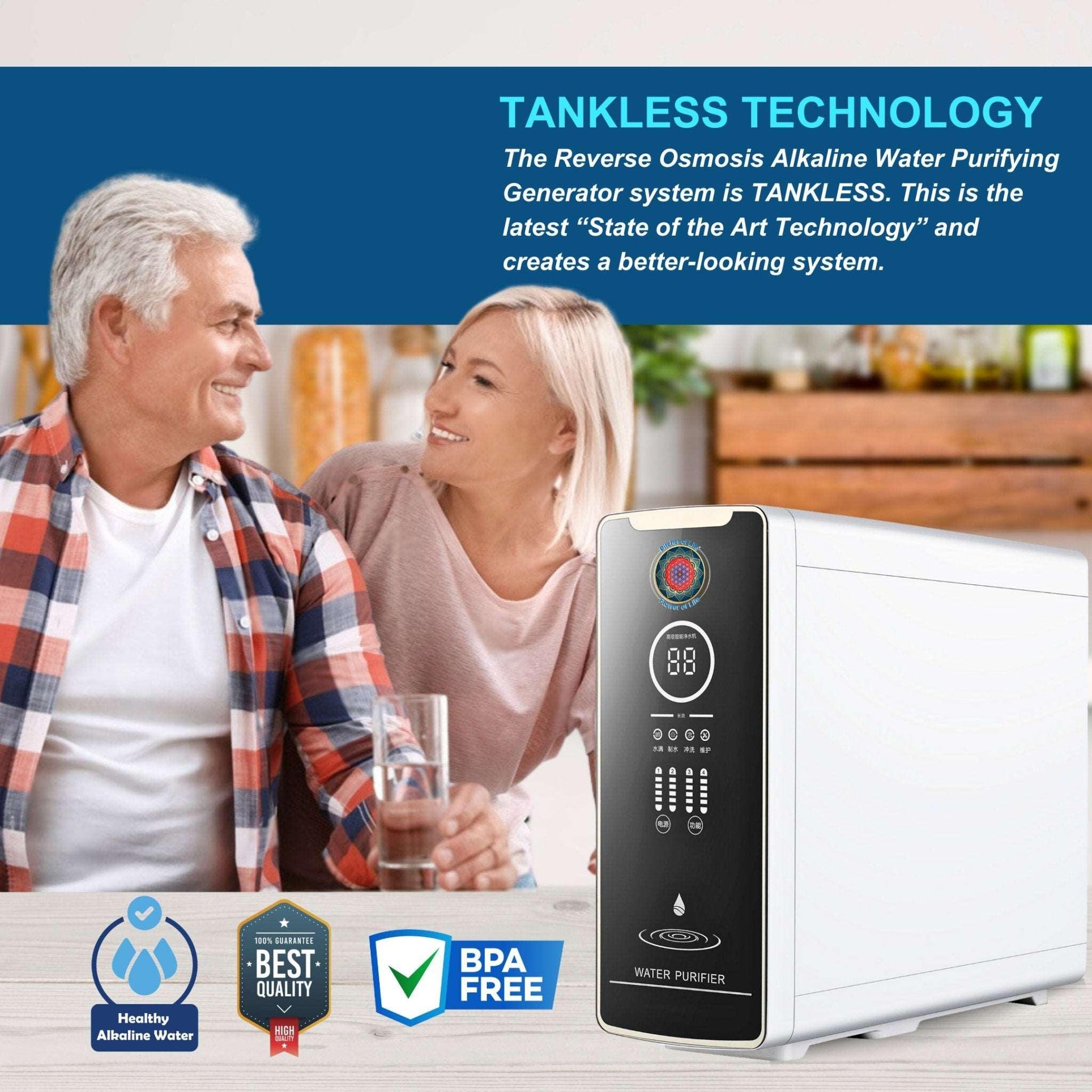 Life Sciences™ Reverse Osmosis Alkaline Water Purifying Generator - New Tankless Technology. Include Free Bonus Life Borosilicate Glass Water Pitcher with Infuser