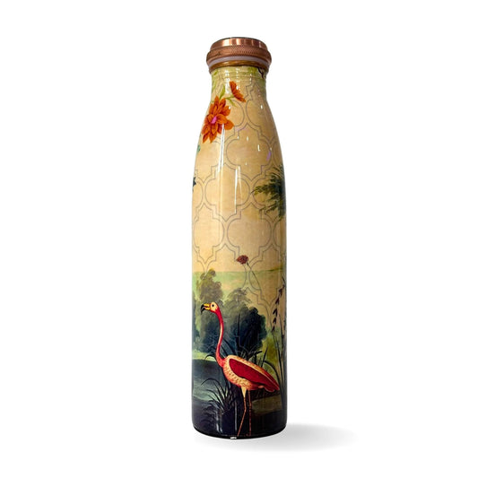 Peacock and Flower Design copper alkaline water bottle