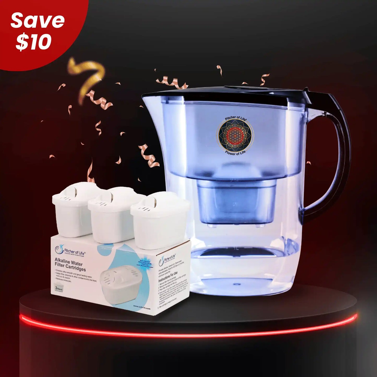Alkaline Water Pitcher & Replacement Filters Bundle