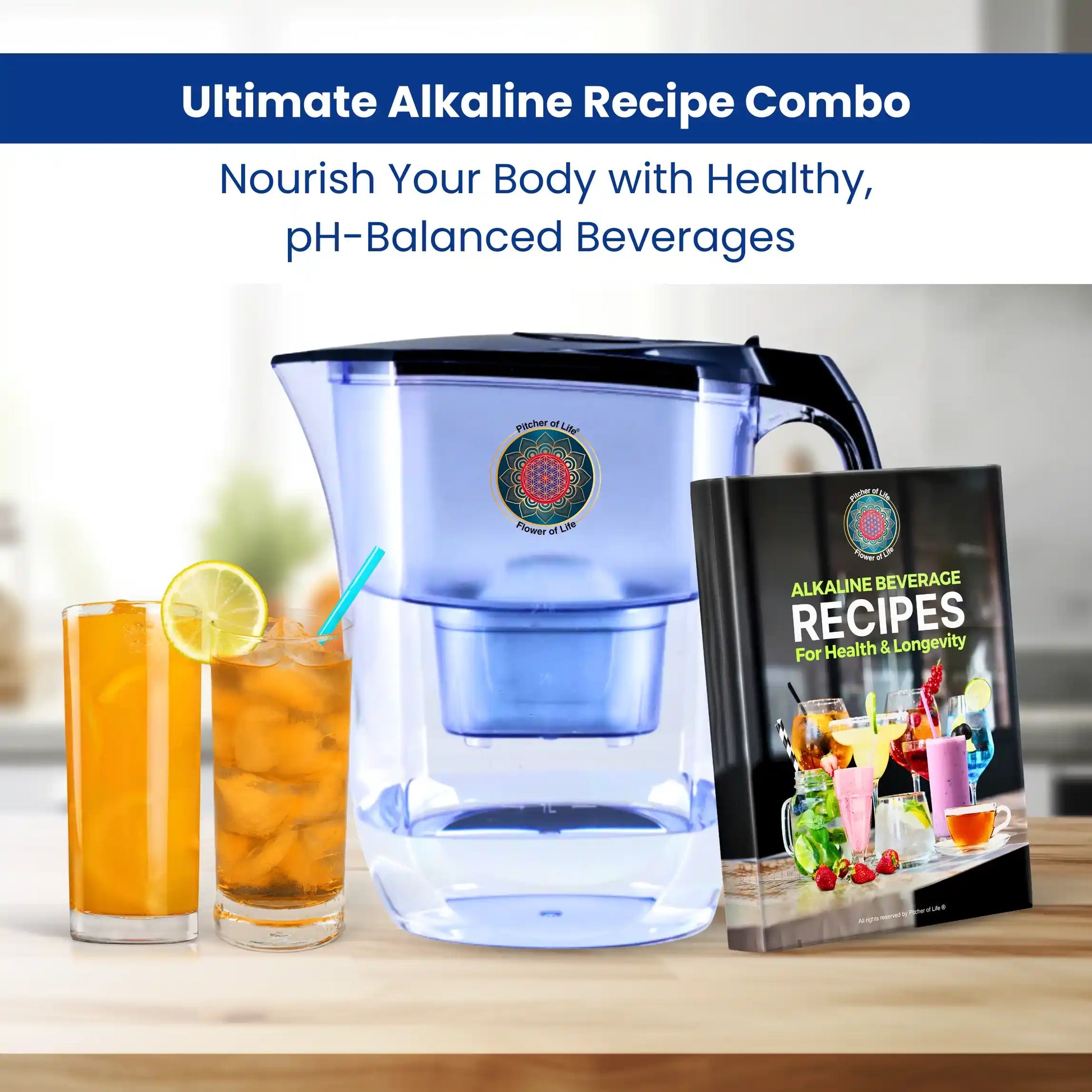 POL BPA Free Alkaline Water PITCHER OF LIFE®  with Flower of Life & Alkaline Beverages Reciepes