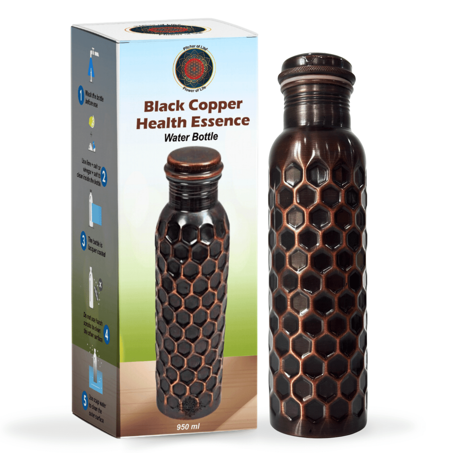 950ml Pure Copper Bottle - Black and Copper Color