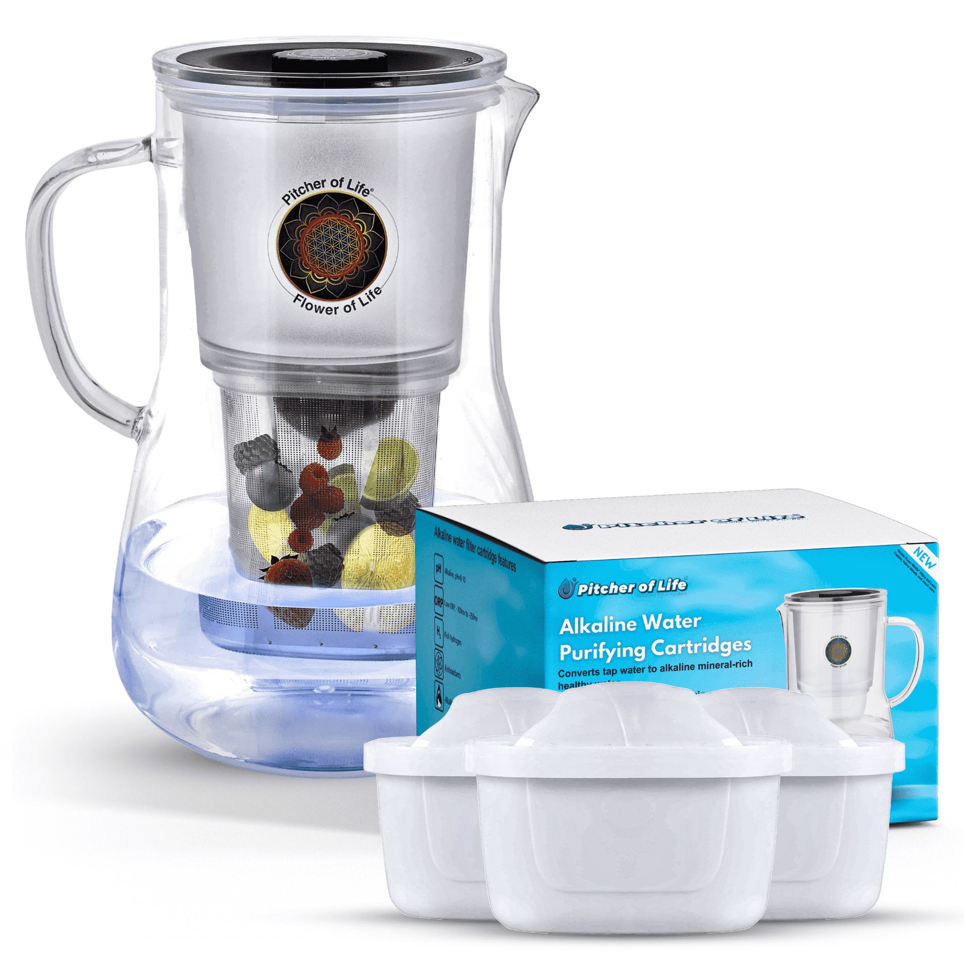 Borosilicate Alkaline Pitcher with Infuser + 3-Pack Filter Bundle