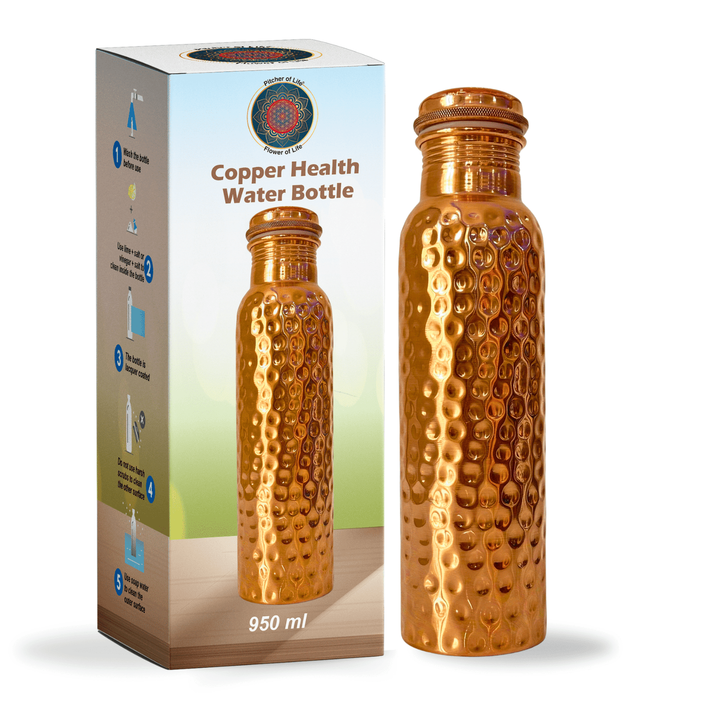 950mL Pure Copper Bottle - Pounded Design