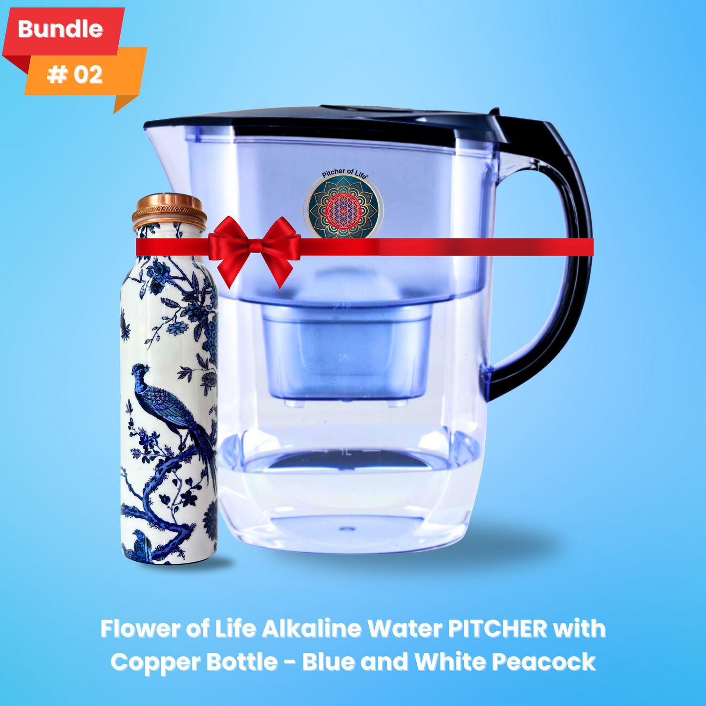 Flower of Life Alkaline Water PITCHER with Copper Bottle