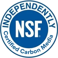 NSF  logo with a blue circular emblem and white text reading 'INDEPENDENTLY NSF Certified Carbon Media'.