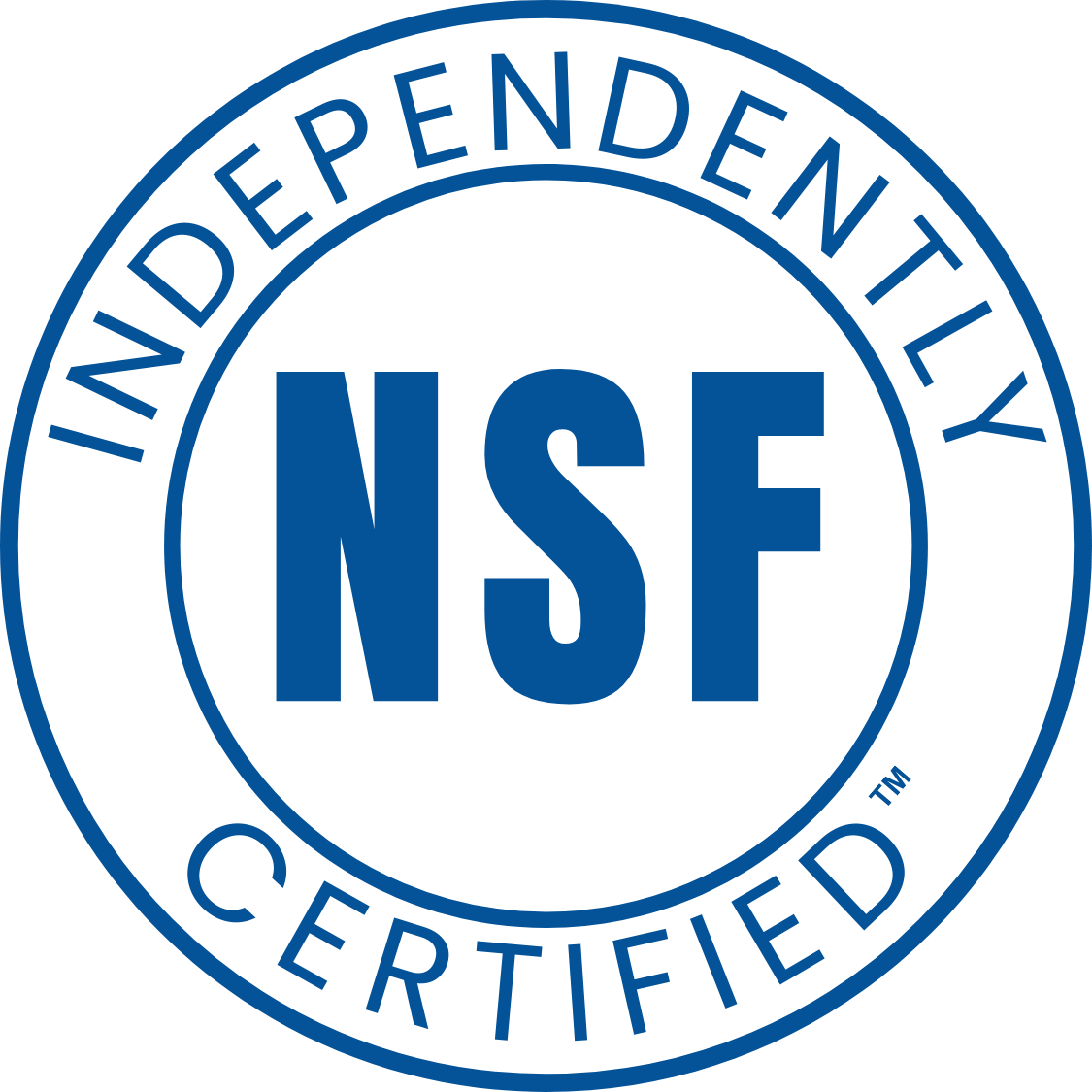 NSF independently certified logo in blue on a white background