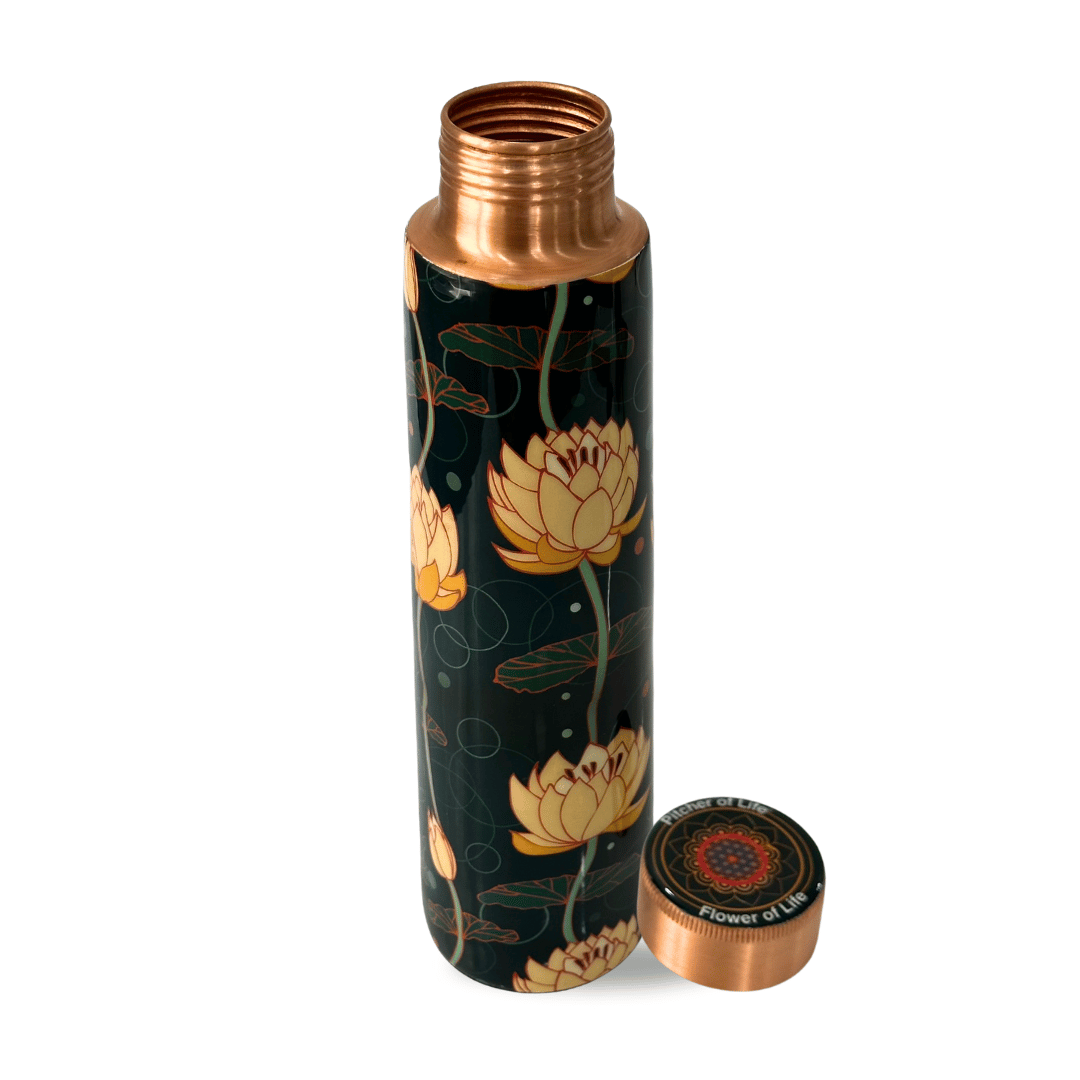 950mL Copper Bottle - White Lotus Flowers Design