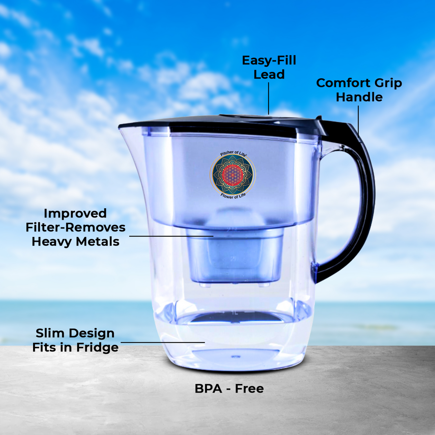 Alkaline Water Filter Jug PITCHER OF LIFE® Improved 2024 Pitcher of Life