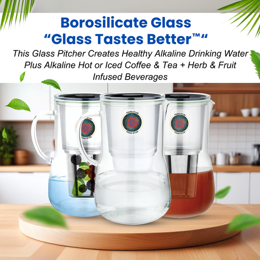 Borosilicate Glass Pitcher of Life Alkaline Water Purifier with Food-Grade Stainless Steel Infuser