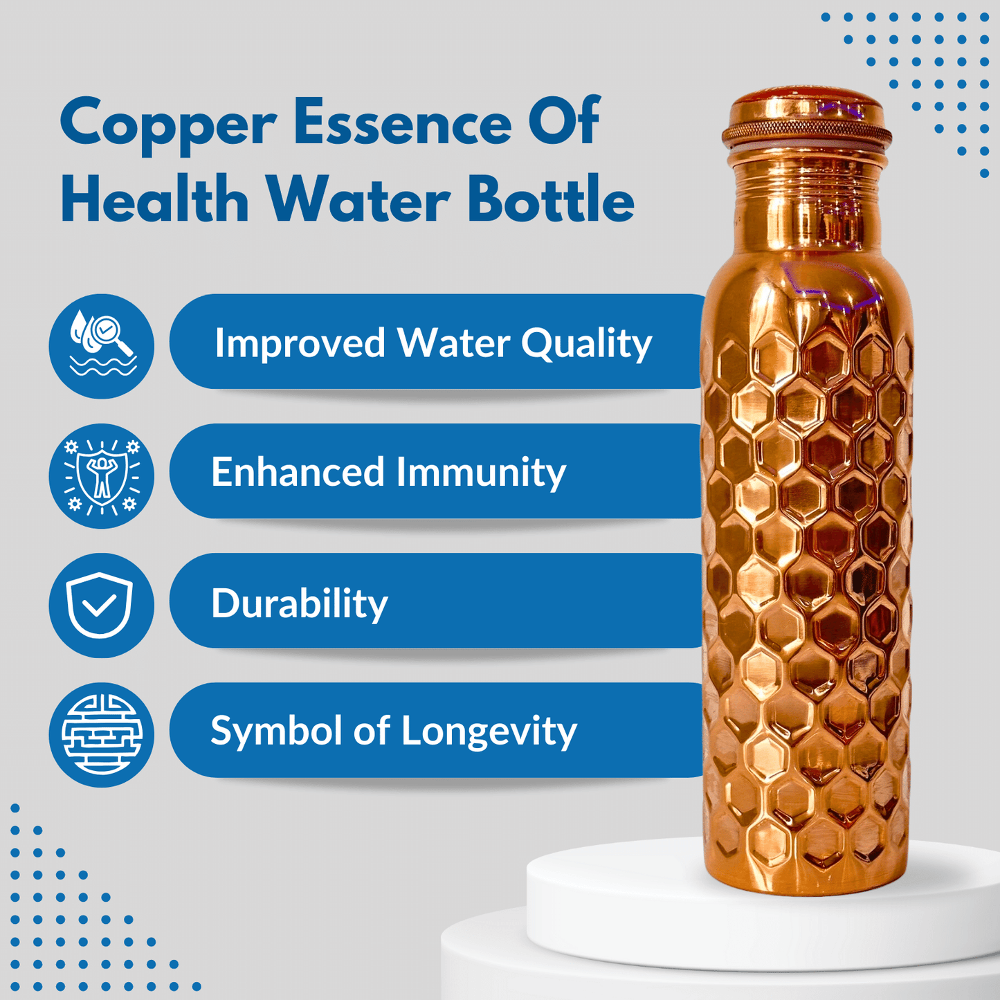 950mL Pure Copper Bottle - Pounded Drops Design
