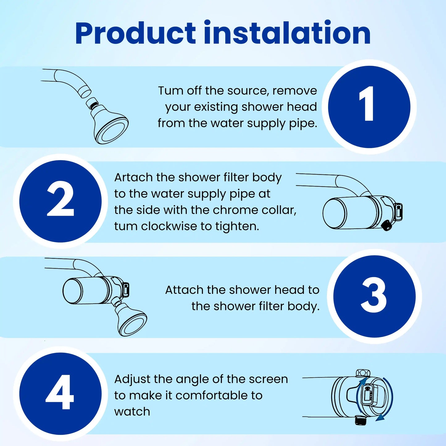 Product installation shower double filteration filter