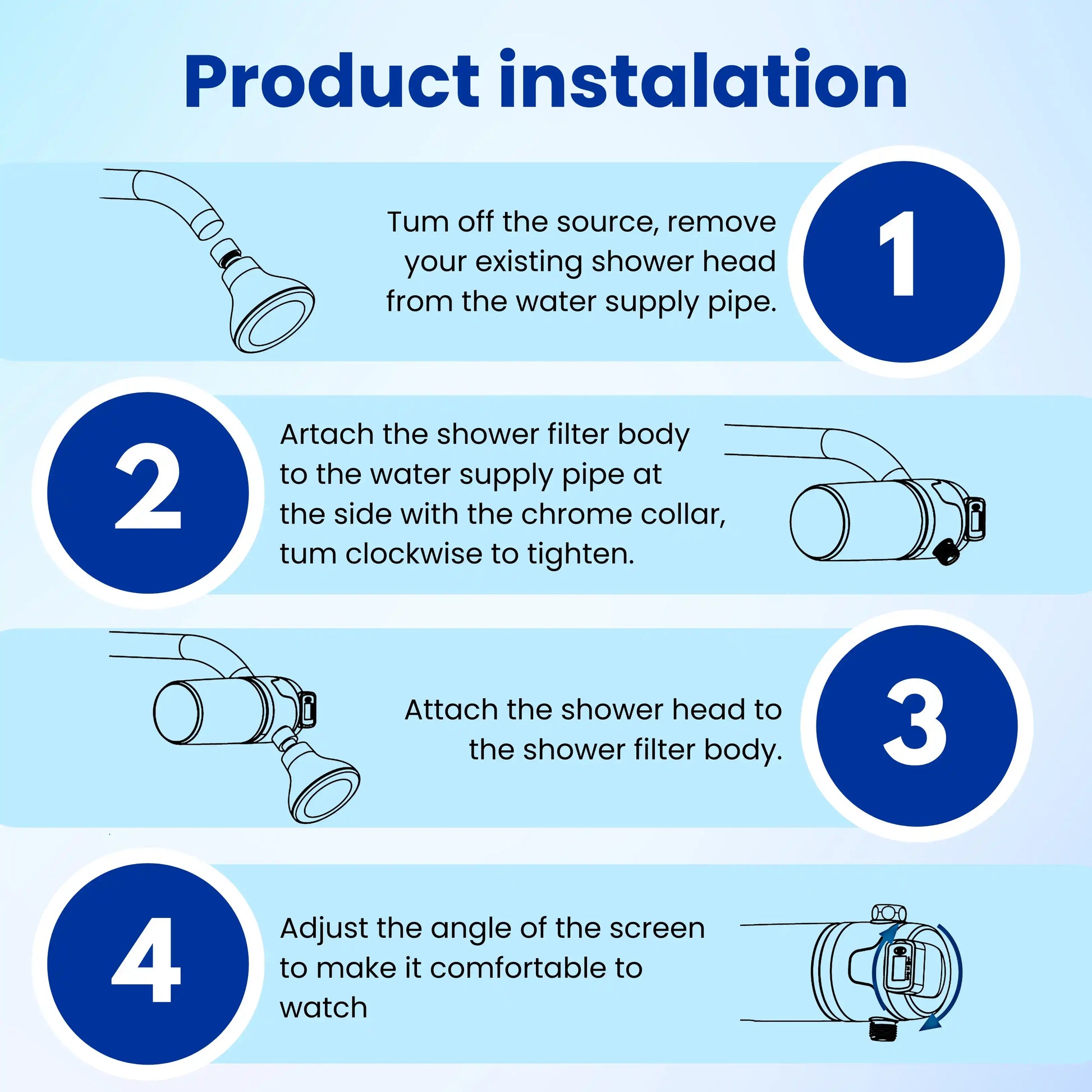 Product installation shower double filteration filter