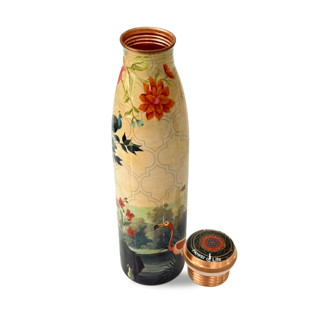 950mL Copper Bottle - Peacock And Flower Design