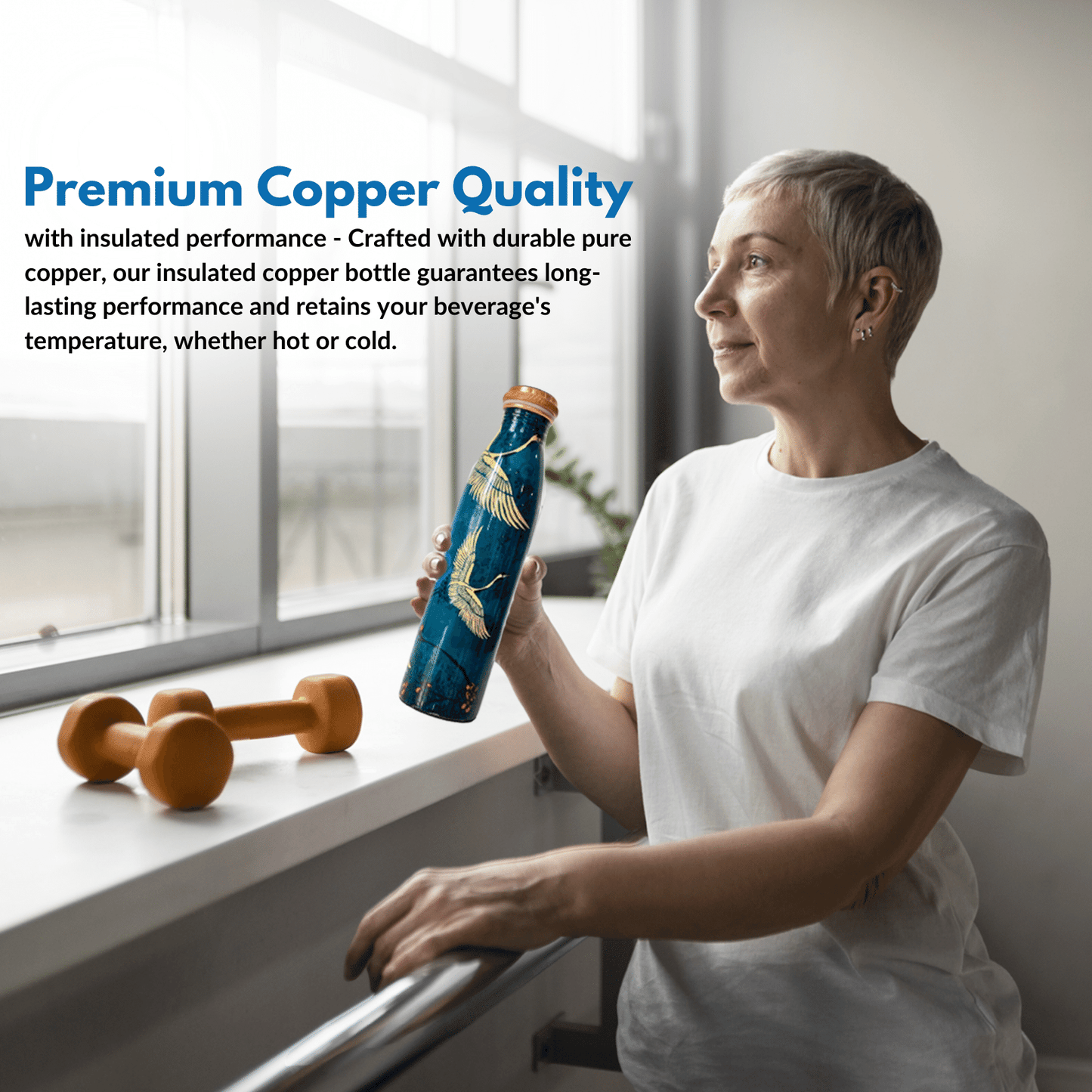 950mL Pure Copper Bottle - Igrets White Bird Design